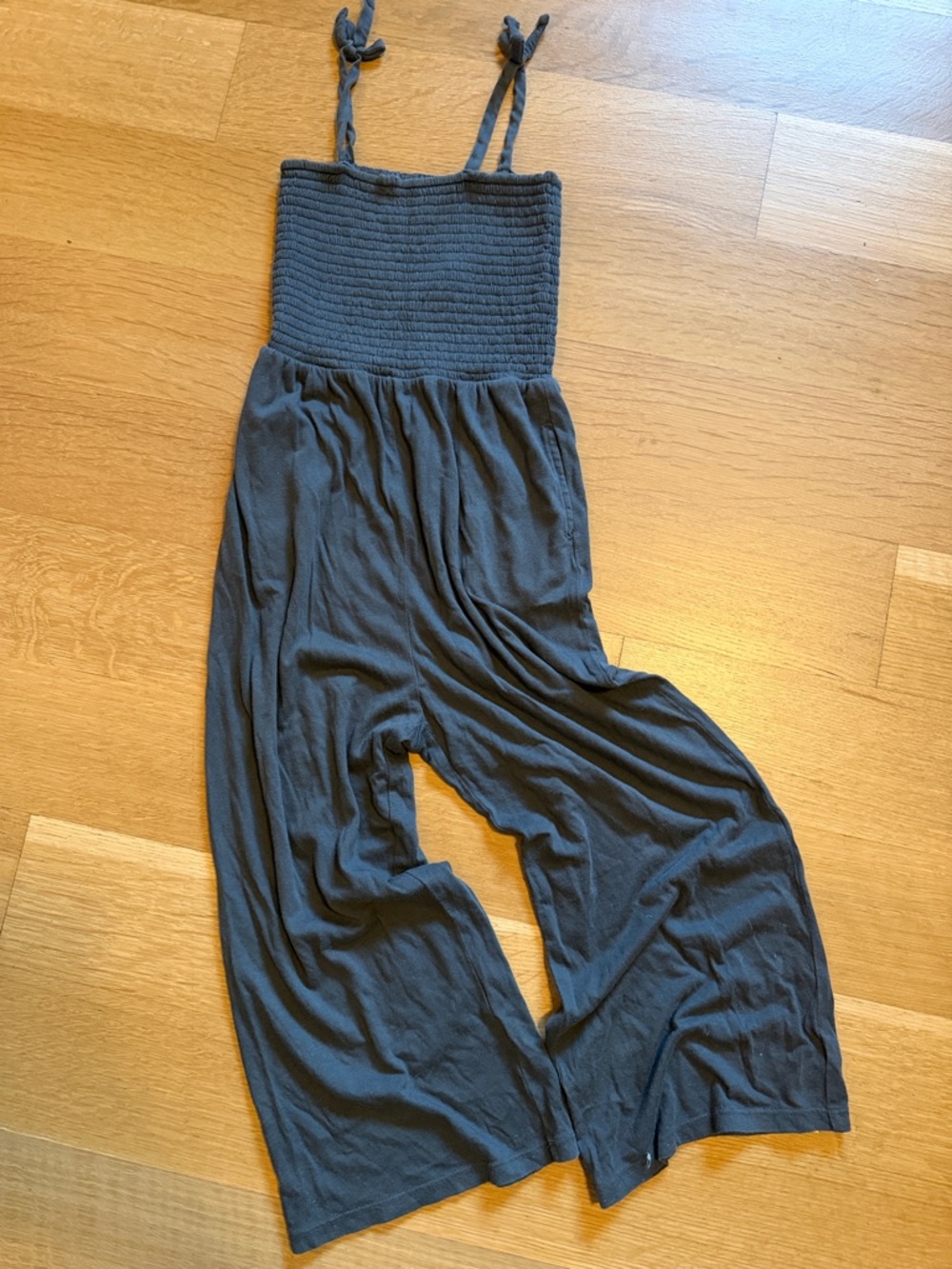 Smocked Strap Wide-Leg Jumpsuit - Charcoal Gray